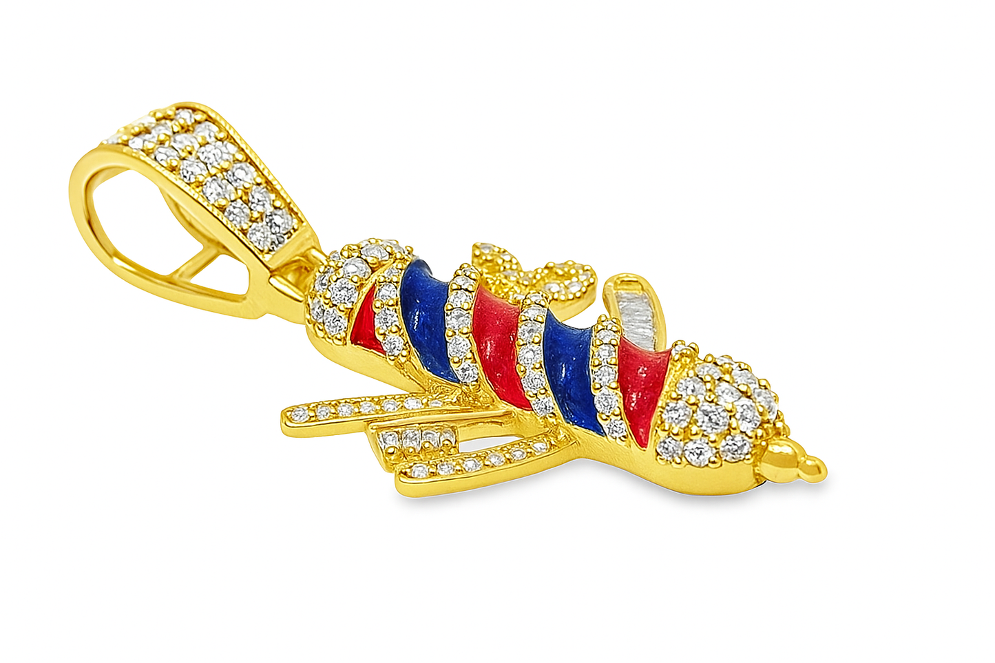 10K Yellow Gold 0.50 ctw Diamond Barber Pole Pendant | Blue & Red Enamel | Luxury Statement Jewelry | Jewelry Palace
