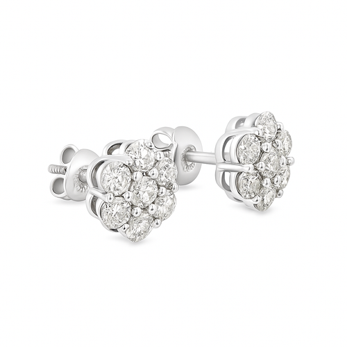 10K White Gold 0.88 CTW Diamond Flower Halo Earrings
