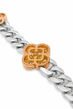 10K White Gold Women’s Clover Cuban Link Diamond Bracelet 5.00 ctw – Two-Tone Luxury Design | Jewelry Palace