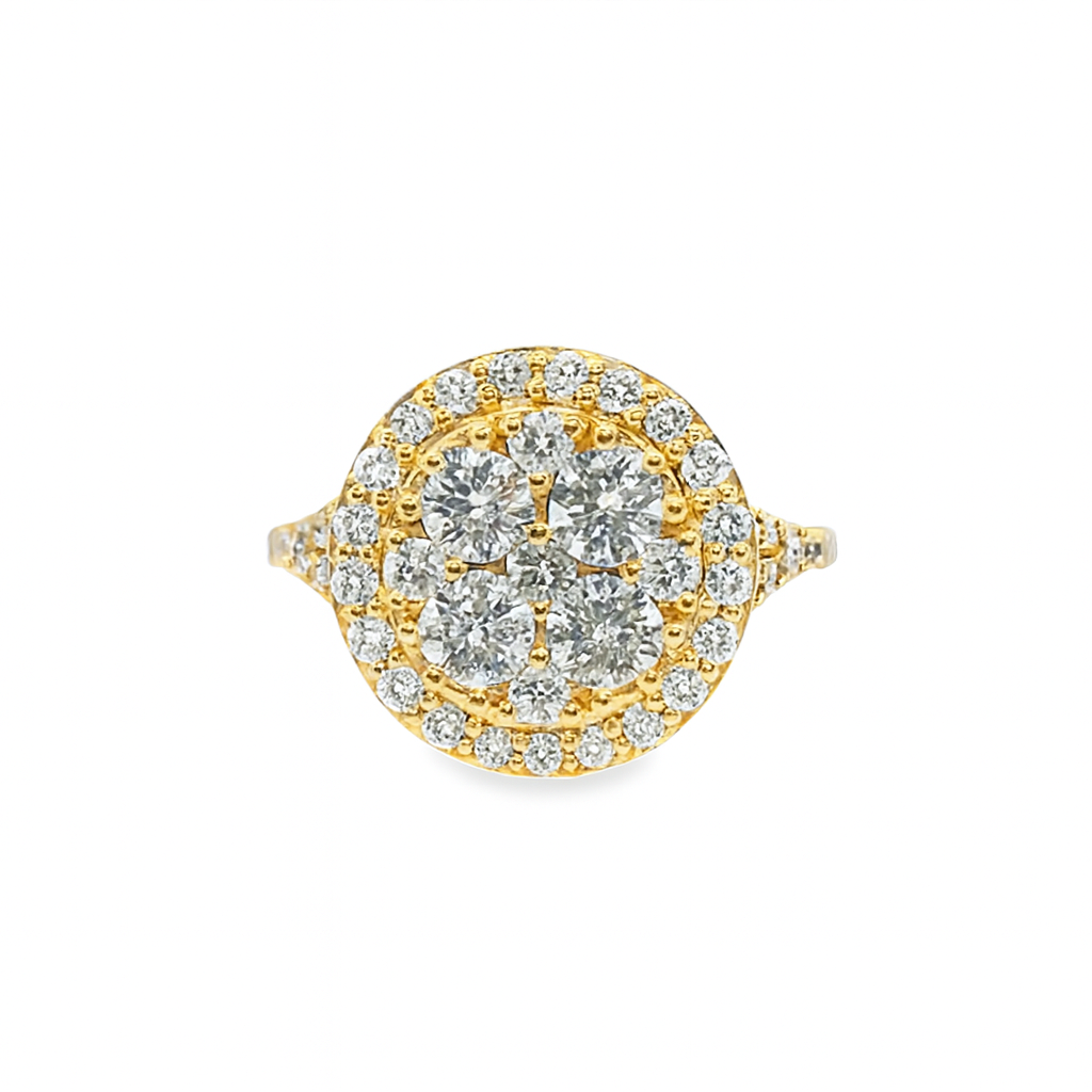 10K Yellow Gold Round Cut Diamond Halo Cluster Ring 2.02 ctw | Elegant Bridal & Fashion Jewelry – Jewelry Palace Lithonia GA