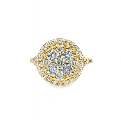 10K Yellow Gold Round Cut Diamond Halo Cluster Ring 2.02 ctw | Elegant Bridal & Fashion Jewelry – Jewelry Palace Lithonia GA