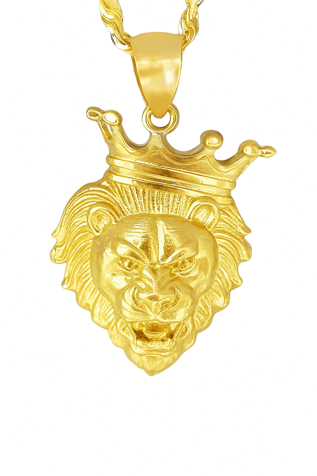10K Yellow Gold Crowned Lion Head Pendant Necklace Set – King of the Jungle Design | Jewelry Palace