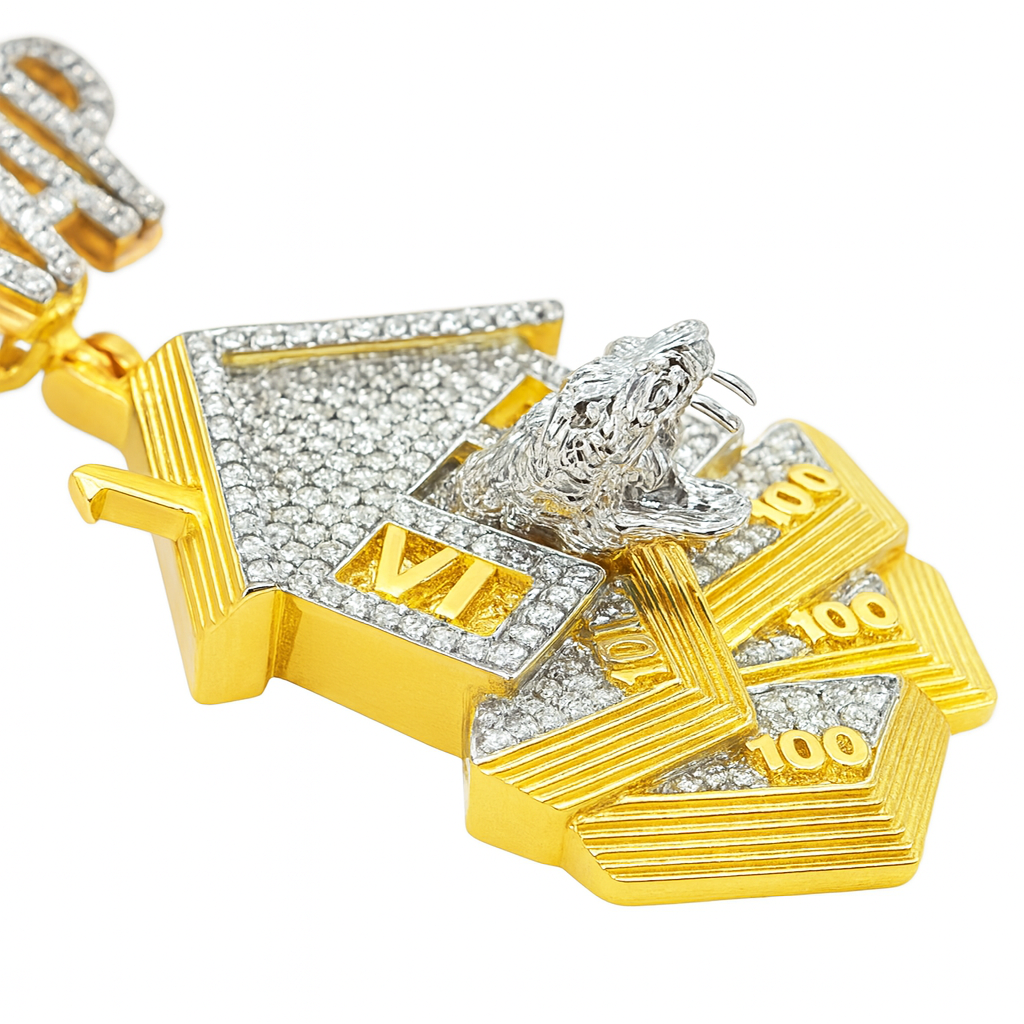 10K Yellow Gold Diamond Trap House Pendant 1.00 ctw | Iced Out Money Stack Hip Hop Pendant – Jewelry Palace