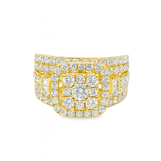 10K Yellow Gold Diamond Square Cluster Ring 3.00 ctw | Brilliant Round Cut Design – Jewelry Palace Lithonia GA