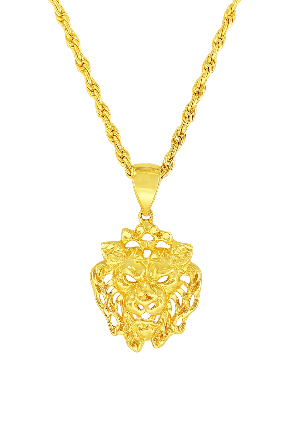 10K Yellow Gold Lion Face Pendant Necklace Set – Bold & Regal Design | Jewelry Palace