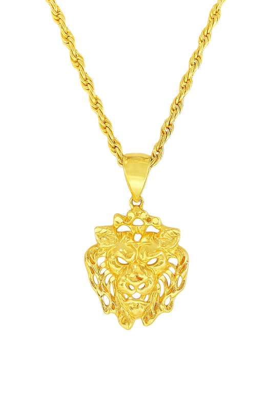 10K Yellow Gold Lion Face Pendant Necklace Set – Bold & Regal Design | Jewelry Palace