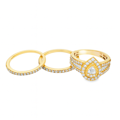 10K Yellow Gold Pear Cut Diamond 3-Piece Bridal Ring Set 2.0 CTW