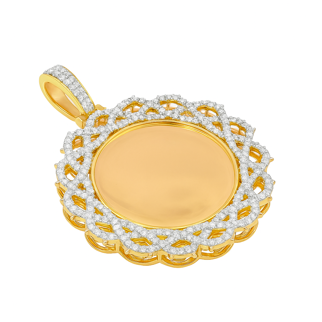 10K Yellow Gold Diamond Barbwire Circle Picture Pendant 1.74 CTW | Jewelry Palace
