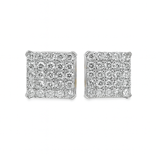 10K White Gold Diamond Square Pave Stud Earrings 1.05 CTW | Jewelry Palace