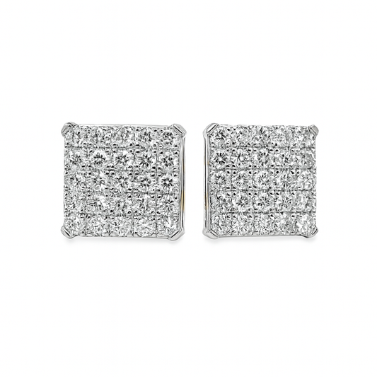 10K White Gold Diamond Square Pave Stud Earrings 1.05 CTW | Jewelry Palace