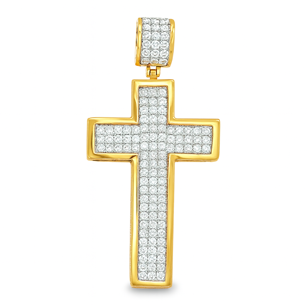 10K Yellow Gold Diamond Round Cut Cross Pendant 0.25 ctw