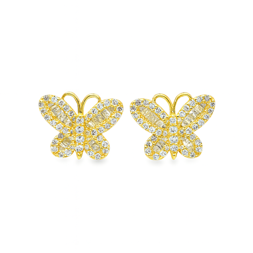 10K Yellow Gold Diamond Butterfly Earrings with Brilliant Diamonds 1.0 CTW | Jewelry Palace