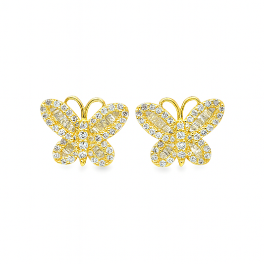 10K Yellow Gold Diamond Butterfly Earrings with Brilliant Diamonds 1.0 CTW | Jewelry Palace