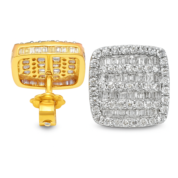 10K Yellow Gold 2.00 ctw Diamond Square Earrings | Iced-Out Cluster Studs | Jewelry Palace