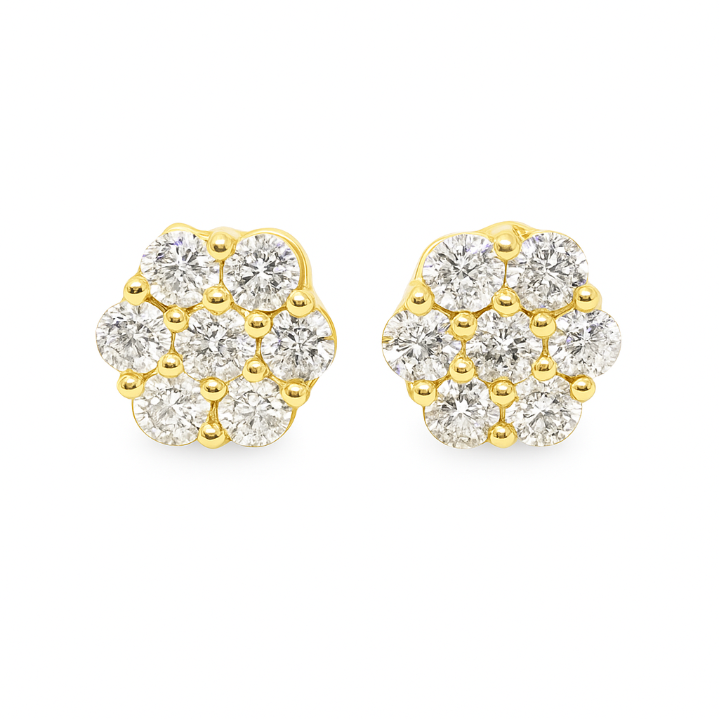 10K Yellow Gold 0.63 ctw Diamond Flower Cluster Earrings | Timeless Floral Design | Jewelry Palace