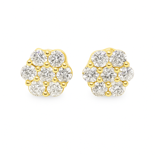 10K Yellow Gold 0.63 ctw Diamond Flower Cluster Earrings | Timeless Floral Design | Jewelry Palace