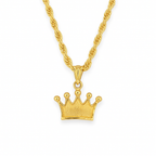 10K yellow gold crown pendant necklace with rope chain