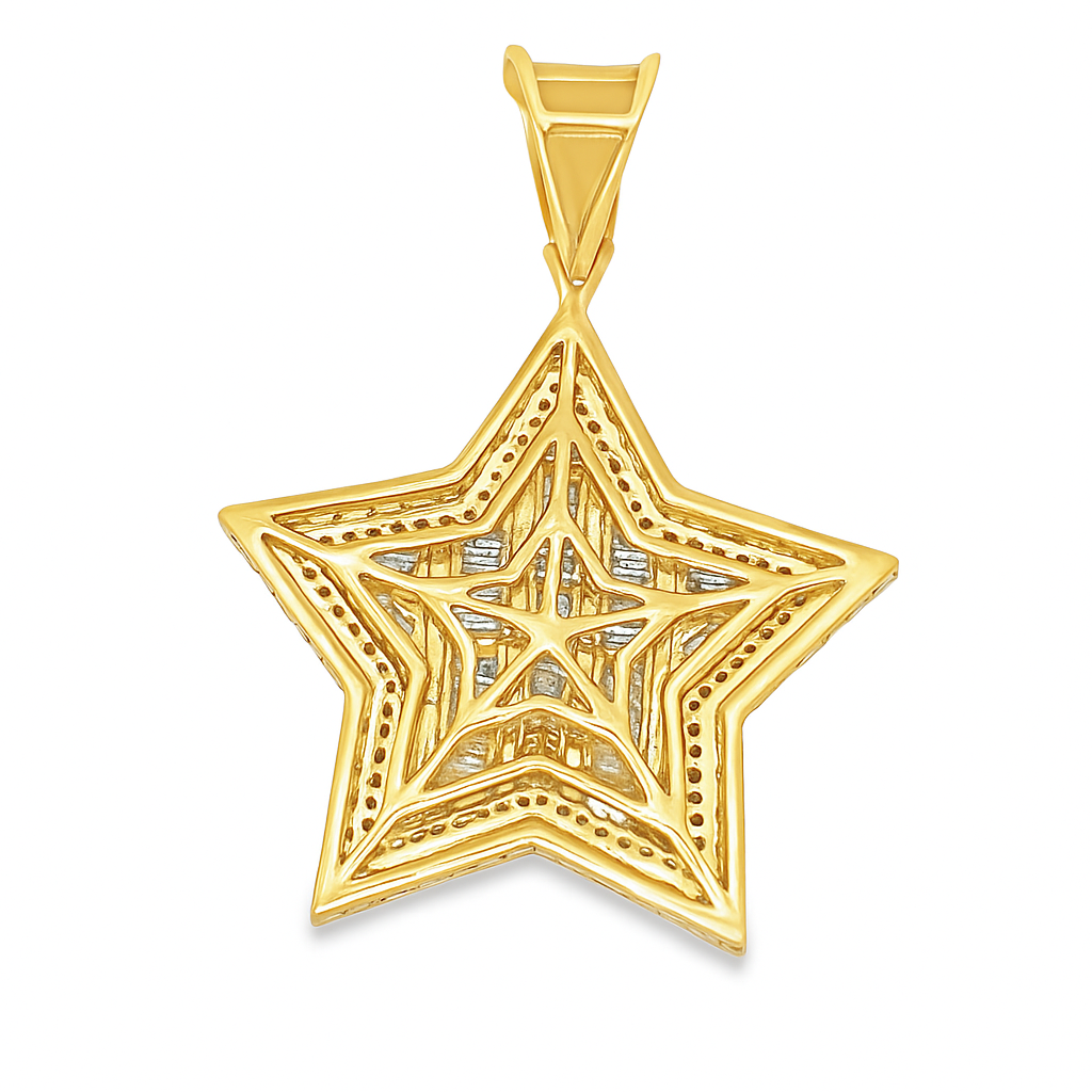 10K Yellow Gold 4.00 ctw Diamond Baguette Star Pendant | Iced-Out Five Point Star | Jewelry Palace