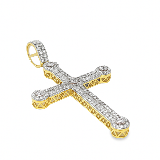 10K Yellow Gold Diamond Cross Pendant with Round Brilliant Cut Diamonds 2.00 ctw