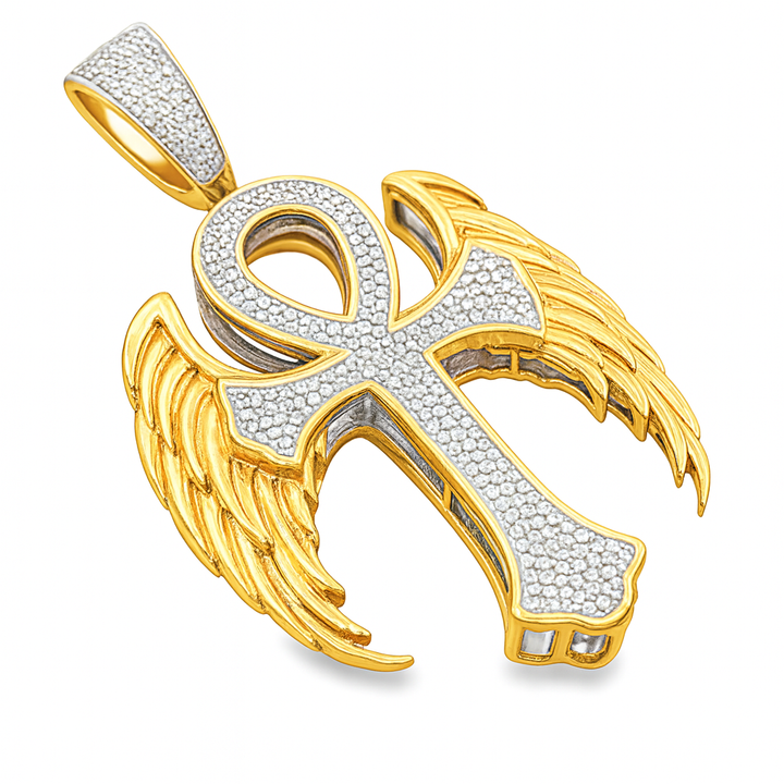 10K Yellow Gold Diamond Ankh Pendant 0.63 ctw | Angel Wing Cross of Life