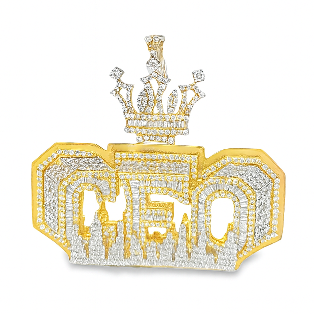 10K Yellow Gold Diamond Baguette “CEO” Crown Pendant 8.0 ctw