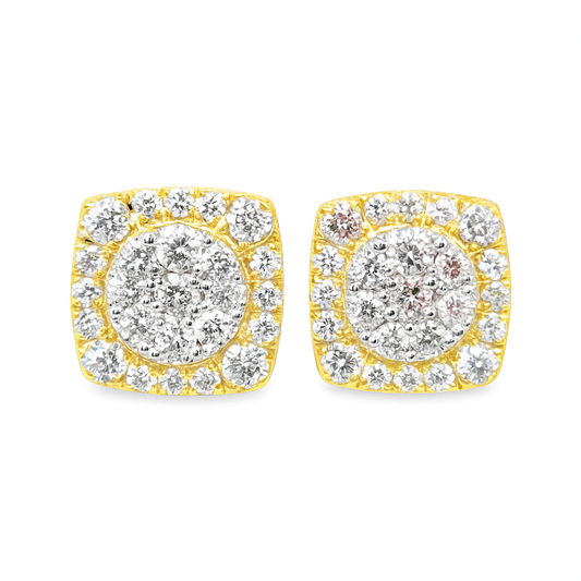 10K Yellow Gold 0.63 ctw Diamond Square Cluster Earrings | Iced-Out Cushion Studs | Jewelry Palace