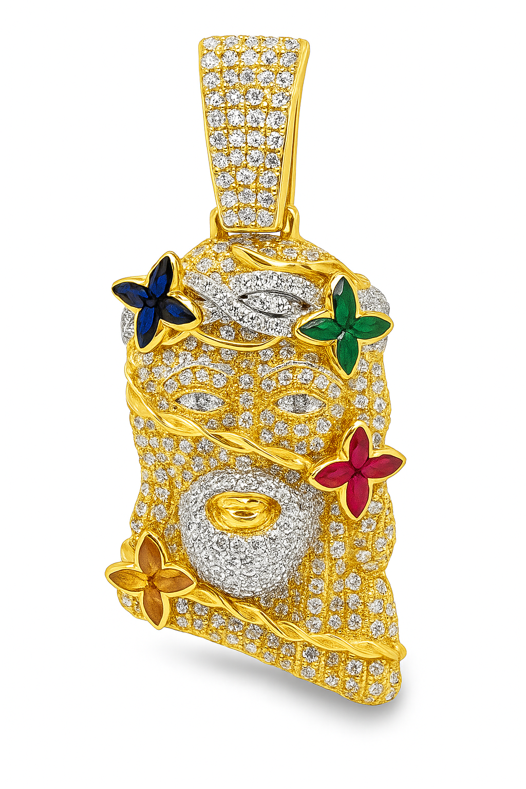 10K Yellow Gold Diamond Jesus Pendant 2.0 ctw | Multicolor Butterfly Accent Iced-Out Pendant