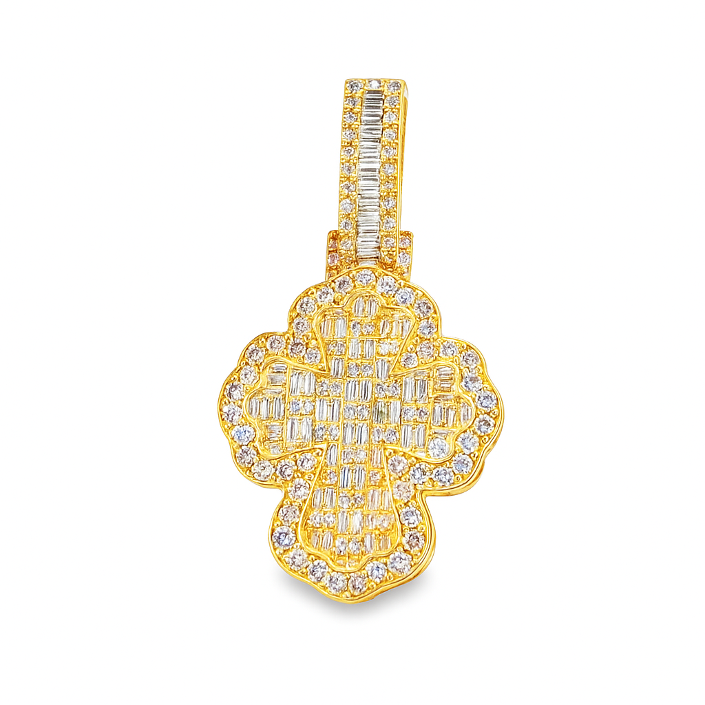10K Yellow and White Gold Baguette Fancy Cross with 3.00 CTW Diamonds
