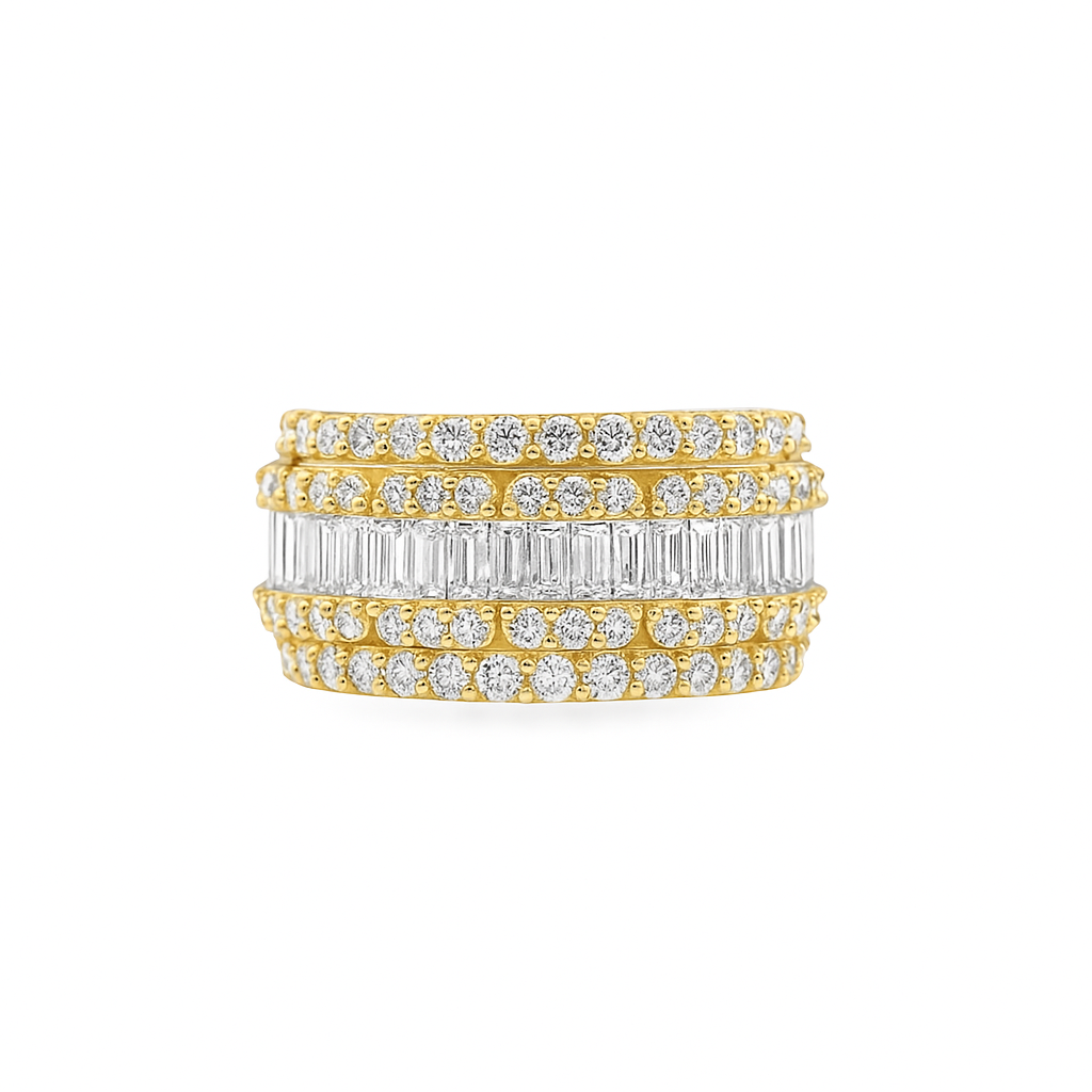 14K Yellow Gold Diamond Baguette Band 2.00 CTW | Women’s Multi-Row Statement Ring | Jewelry Palace