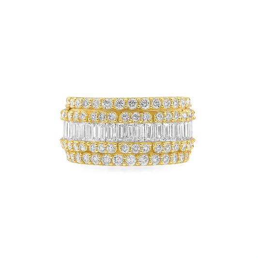 14K Yellow Gold Diamond Baguette Band 2.00 CTW | Women’s Multi-Row Statement Ring | Jewelry Palace