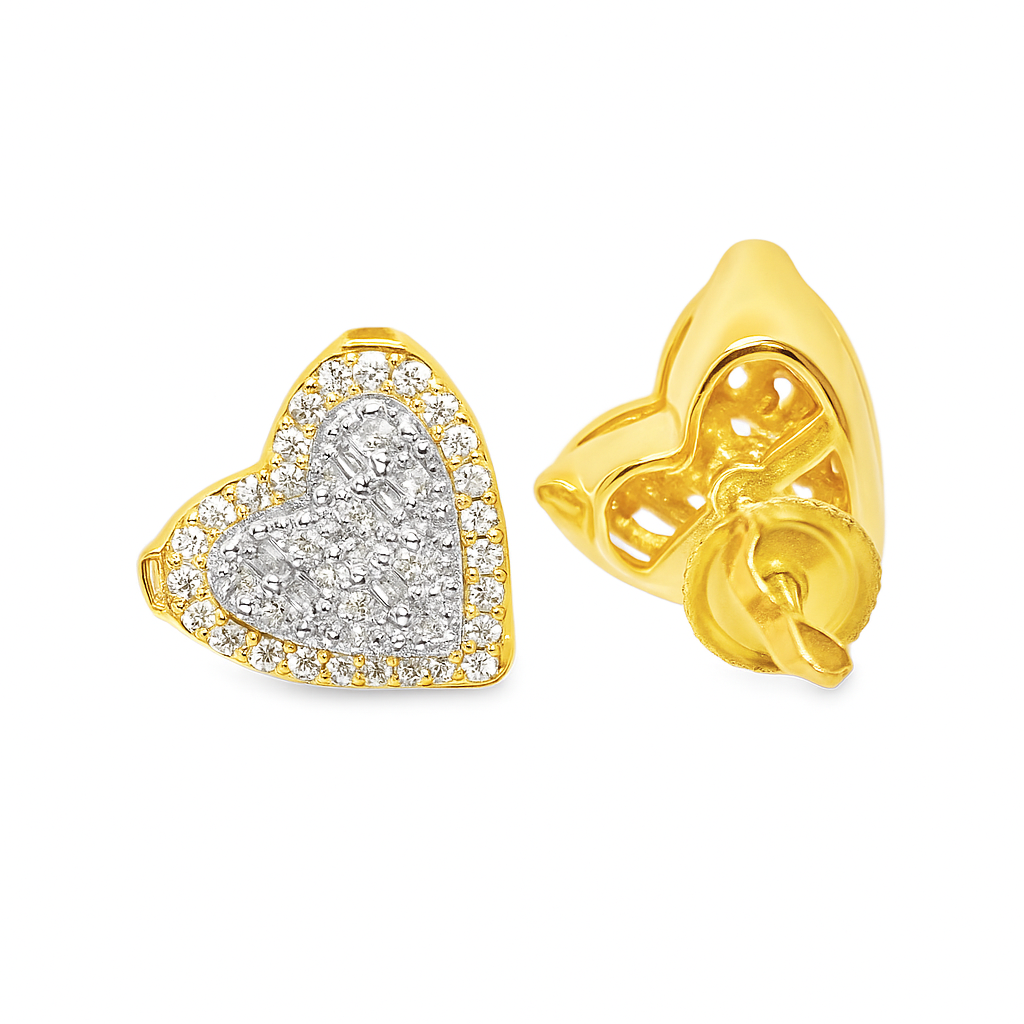 10K Yellow Gold 0.50 ctw Diamond Heart-Shaped Earrings | Baguette & Round Cut | Jewelry Palace