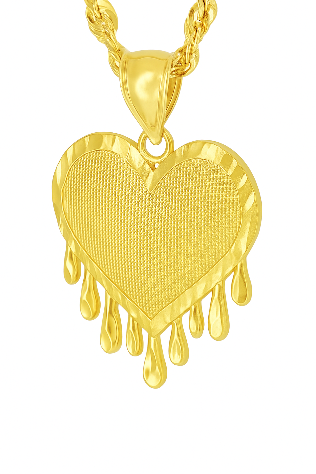 10K Yellow Gold Dripping Heart Pendant Necklace Set – Trendy & Bold Design | Jewelry Palace