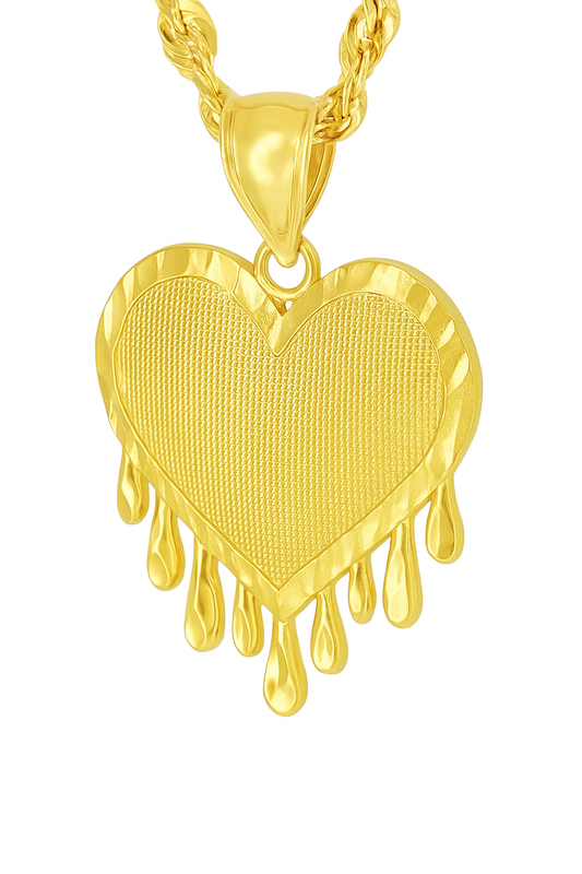 10K Yellow Gold Dripping Heart Pendant Necklace Set – Trendy & Bold Design | Jewelry Palace
