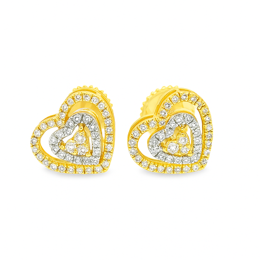 10K Yellow & White Gold 0.18 ctw Diamond Double Heart Earrings | Two-Tone Variant | Jewelry Palace