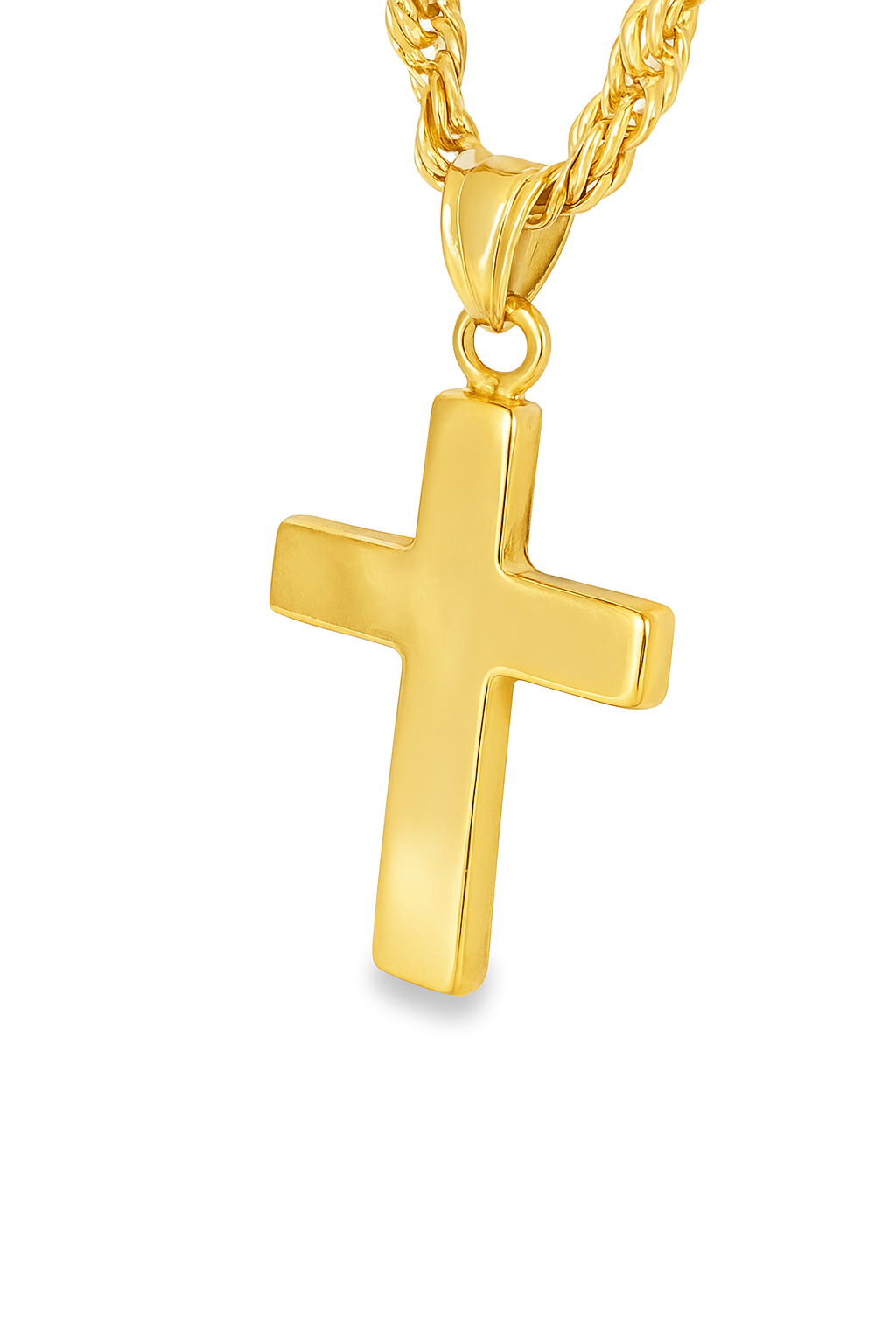 10K yellow gold minimal cross necklace with rope chain