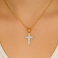 10K Yellow Gold Diamond Cross Pendant Baguette & Round Accents 0.38 CTW