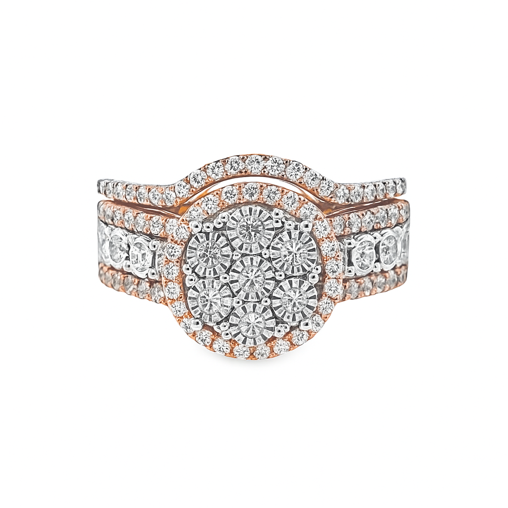 10K Rose Gold Flower Set Diamond  Ring with Diamond Band 0.75 ctw