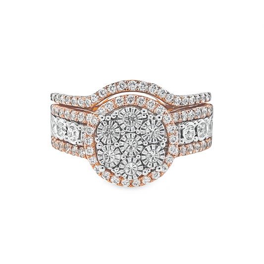 10K Rose Gold Flower Set Diamond  Ring with Diamond Band 0.75 ctw