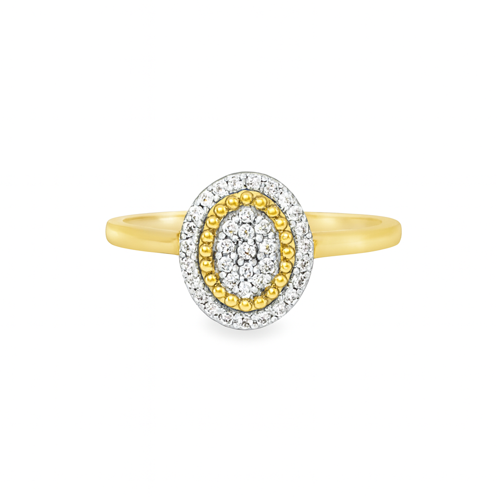 10K Yellow Gold Oval Diamond Ring With Halo 0.15 ctw