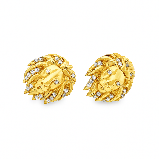 10K Yellow Gold Diamond Lion Head Stud Earrings | 1/12 CTW | Jewelry Palace