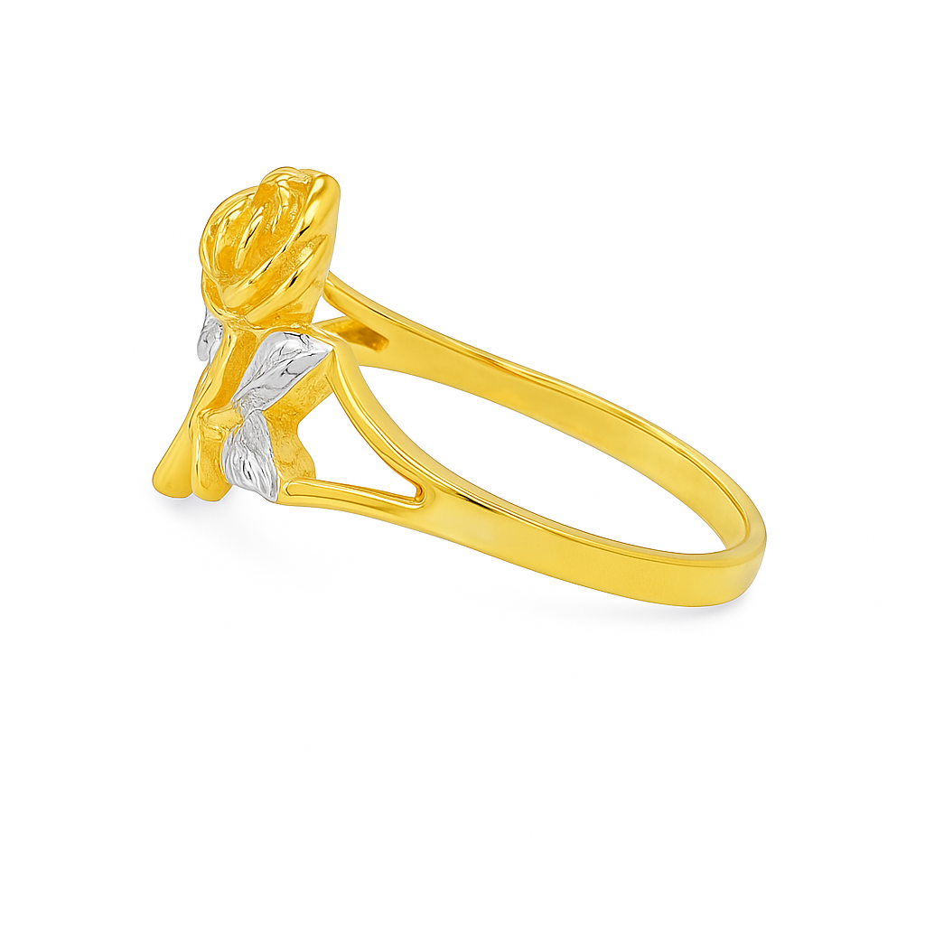 10K Yellow Gold Floral Motif Ring with White Gold Accents | Jewelry Palace