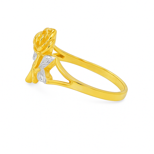 10K Yellow Gold Floral Motif Ring with White Gold Accents | Jewelry Palace