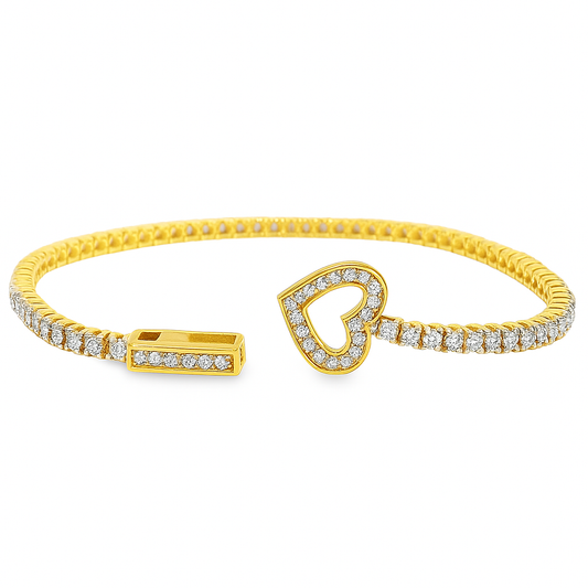 14K Yellow Gold Women’s Diamond Tennis Bracelet 3.00 ctw – Elegant Heart Clasp Design | Jewelry Palace