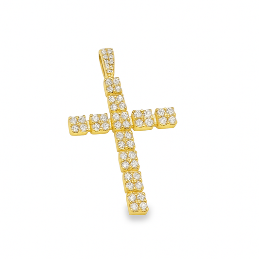 10K Yellow Gold Diamond Cross Pendant with Round Brilliant Diamonds 3.20 ctw