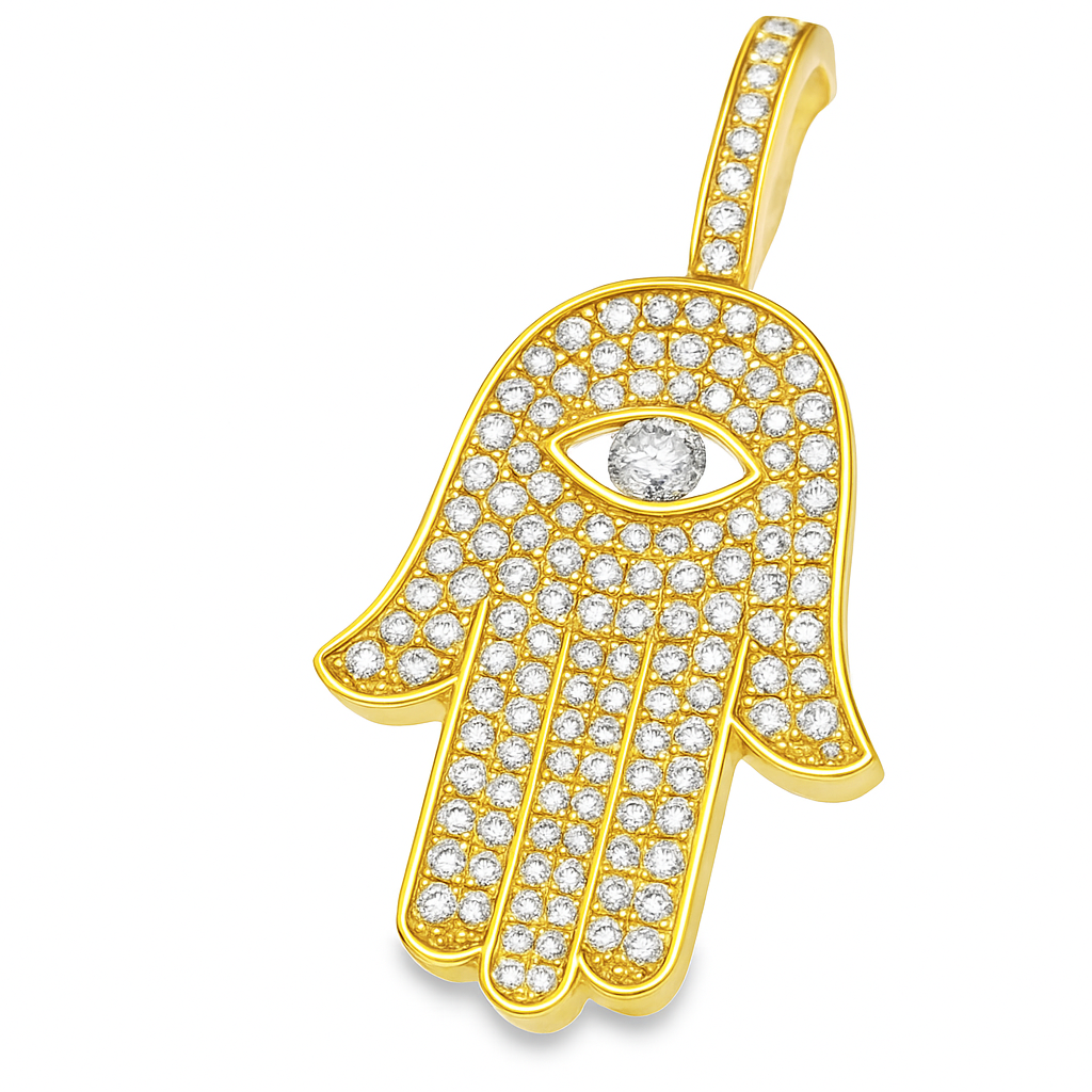 Enlightened Hamsa Pendant 1.45 ctw Diamond 10K Yellow Gold – Eye of Protection Charm | Jewelry Palace Lithonia, GA