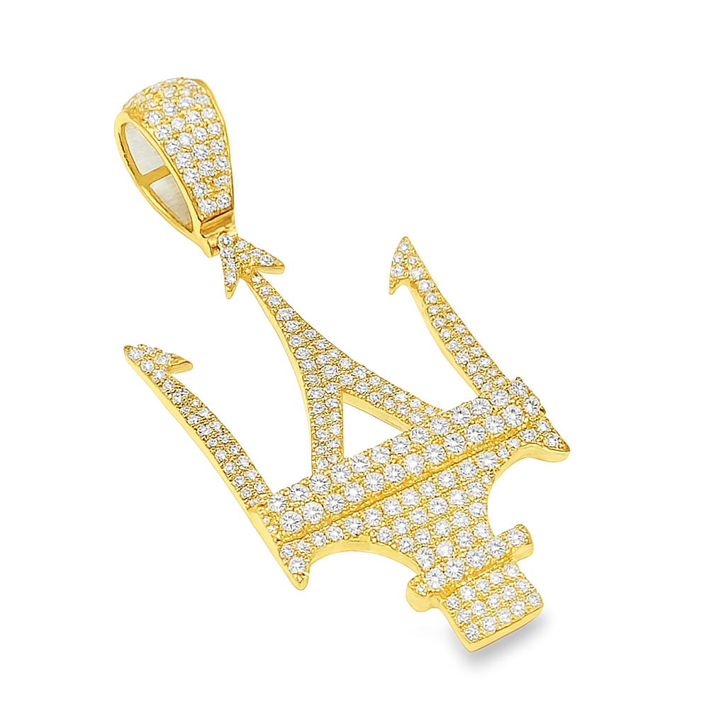 10K Yellow Gold Diamond Trident Pendant 1.50 CTW | Jewelry Palace