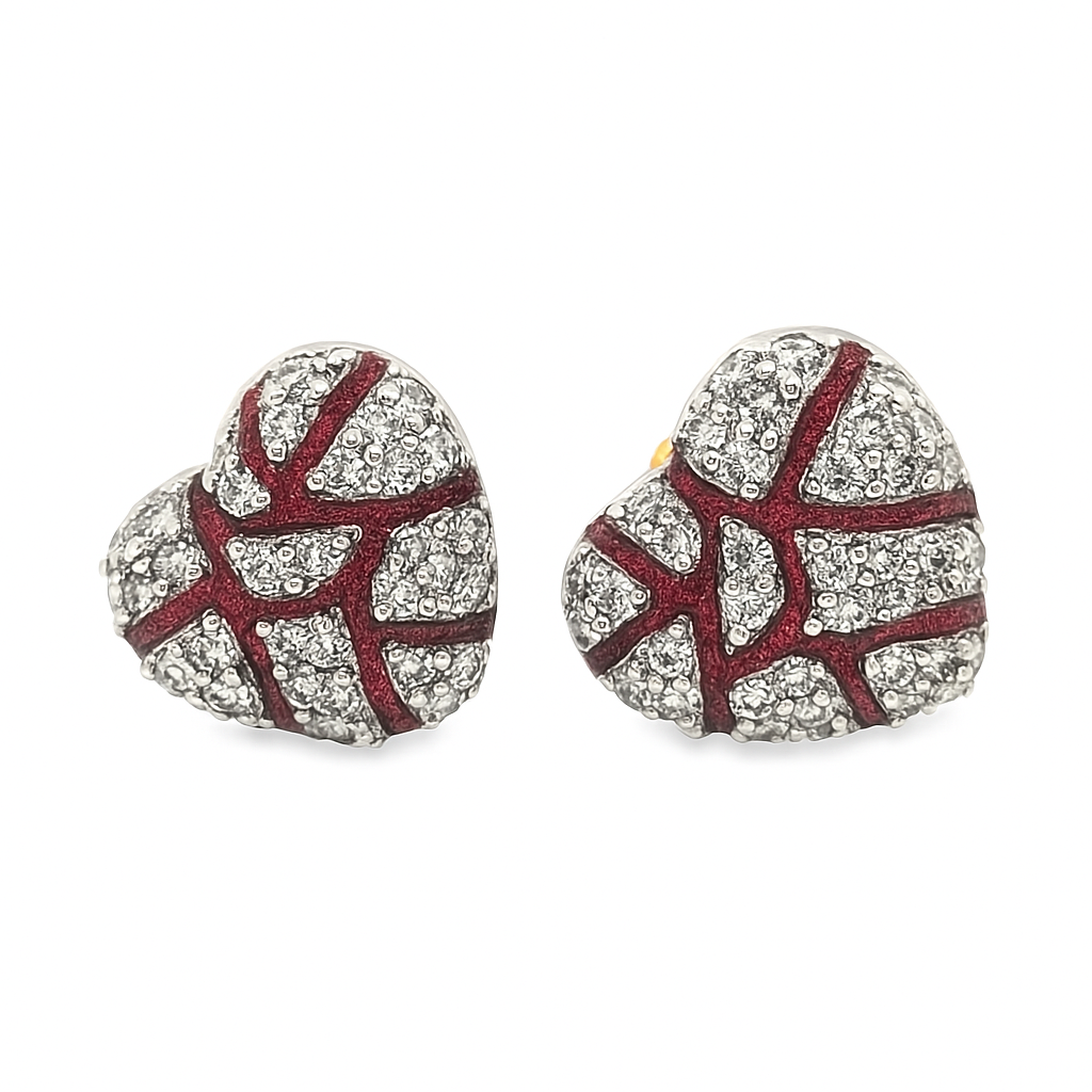 14K Yellow Gold 0.50 ctw Diamond Broken Heart Earrings | Red Enamel Design | Jewelry Palace
