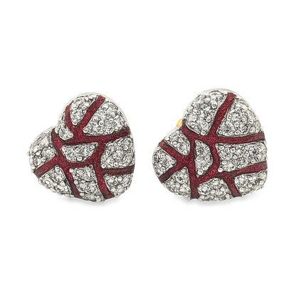 14K Yellow Gold 0.50 ctw Diamond Broken Heart Earrings | Red Enamel Design | Jewelry Palace
