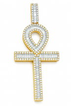 10K Yellow Gold Diamond Ankh Pendant 2.50 ctw | Baguette Cut Design