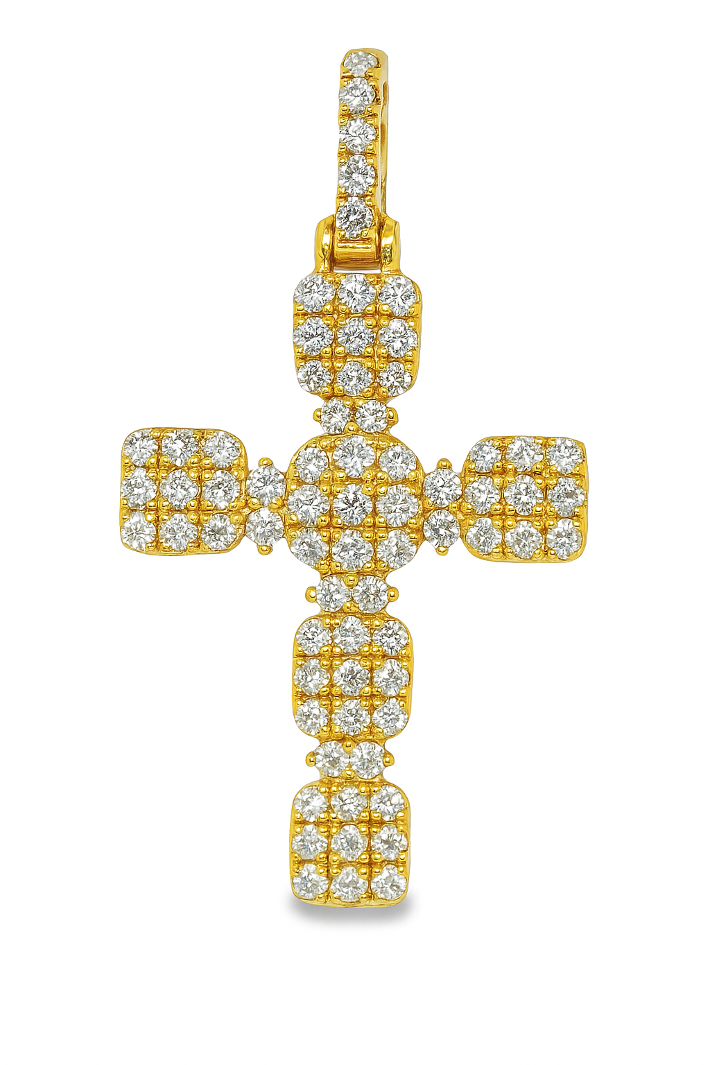 10K Yellow Gold Diamond Cross Pendant 1.60 ctw | Cluster-Set Round Diamonds